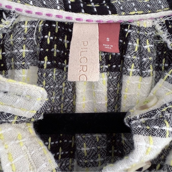 PILCRO Plaid Button Front Blouse Black Cream Lightweight Top Small Anthropologie - Picture 5 of 12